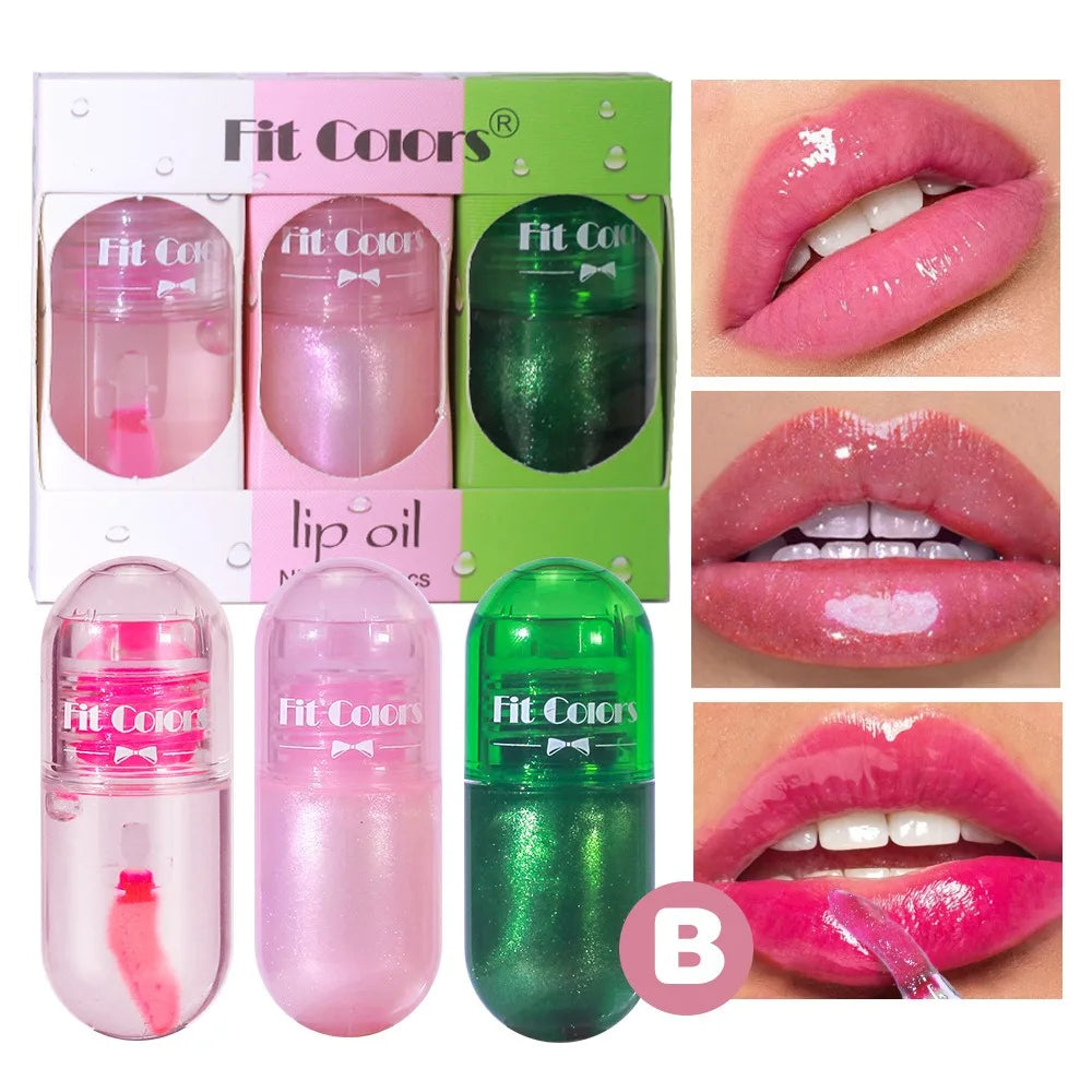 Mini Capsule Color-Change Lip Gloss Oil – Glitter & Moisturizing Lip Gloss Oil Qme B Set -3pcs