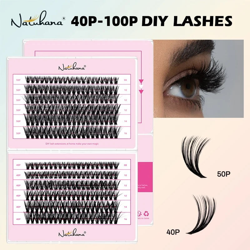 NATUHANA DIY Cluster Eyelashes – Individual Volume Lash Extensions Cluster Eyelashes Qme
