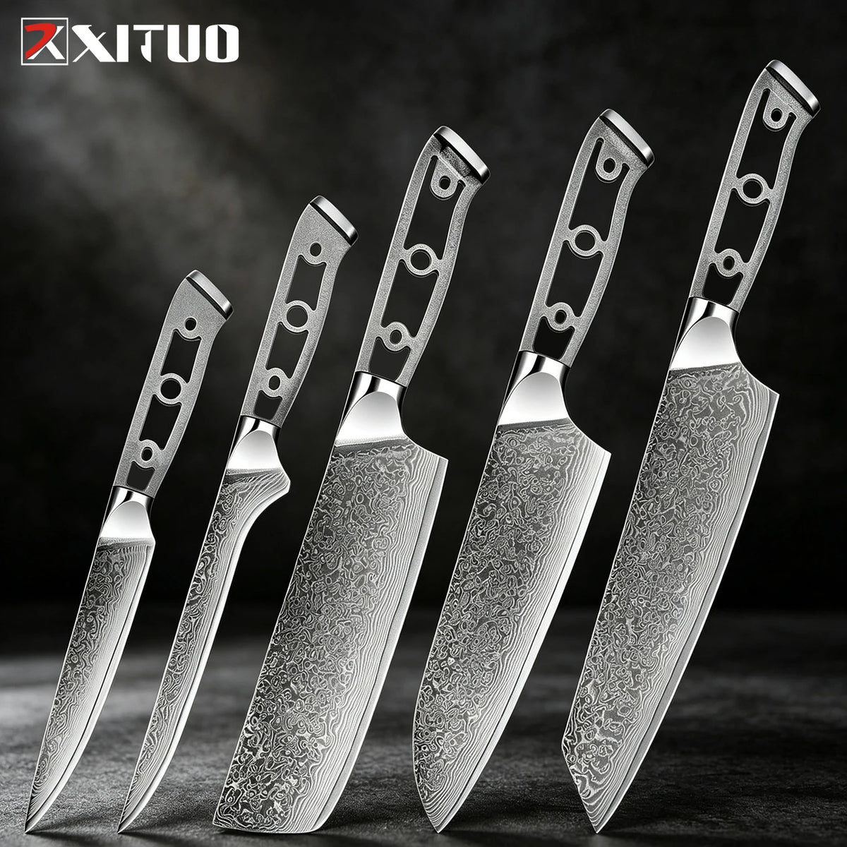 XITUO Damascus Steel Chef Knife Set 1-6 PCS – DIY Blank Blade Damascus Chef Knife Set Qst 5PCS Knife B