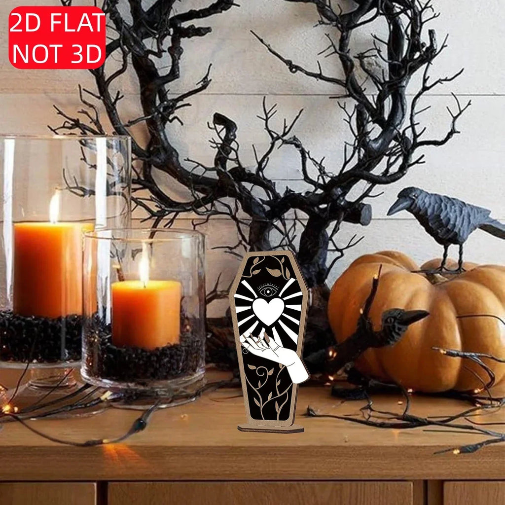 Halloween Wooden Coffin Sign Gothic Mystic Heart Decor Halloween Wood Sign Qme