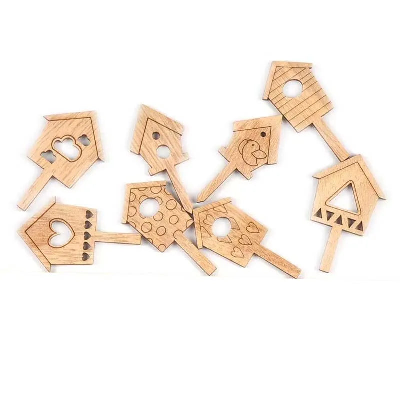 Natural House Pattern Wooden Flowerpot Insert Ornaments 3x5cm Wooden Flowerpot Ornament Qme