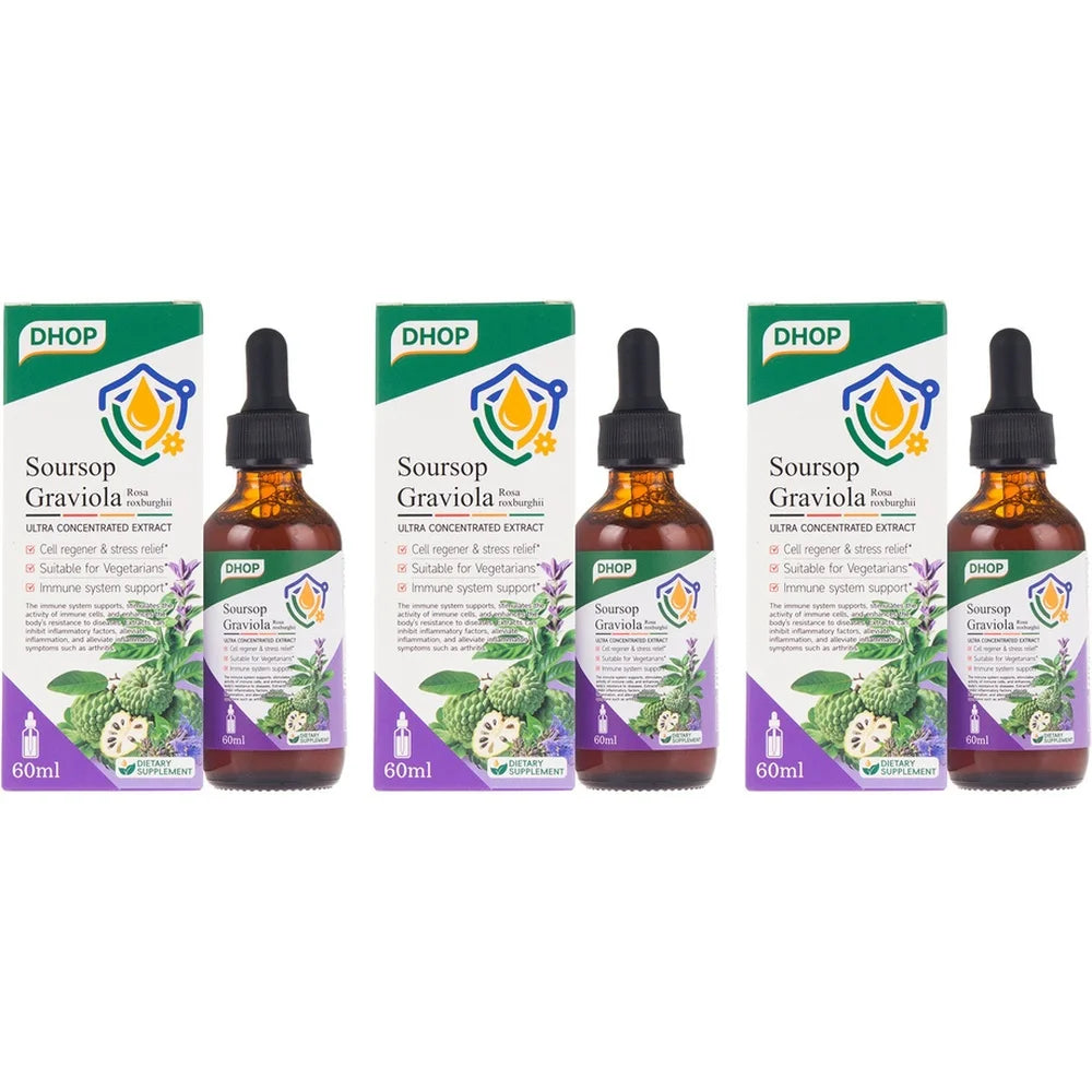 DHOP Soursop Graviola Drops 60mL | Turmeric Sea Moss Vitamin C Herbal Wellness Drops Qst 3bottles