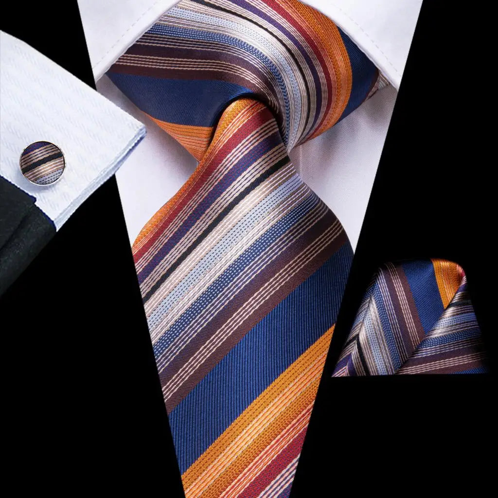Hi-Tie Men's Orange Grey Paisley Silk Necktie Gift Set Necktie Gift Set Qme 3301