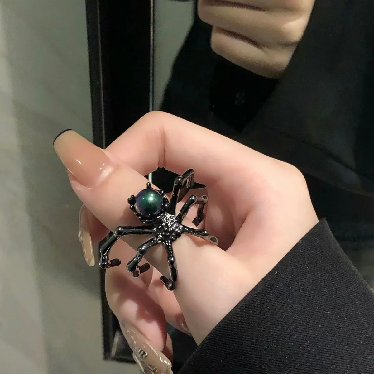 Gothic Spider Open Ring – Retro Moonstone Women's Punk Jewelry Gothic Statement Ring Qme resizable 1