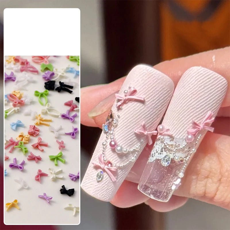 50Pcs 3D Ribbon Bowtie Nail Art Charms – Resin Nail Decor Nail Art Charms Qst