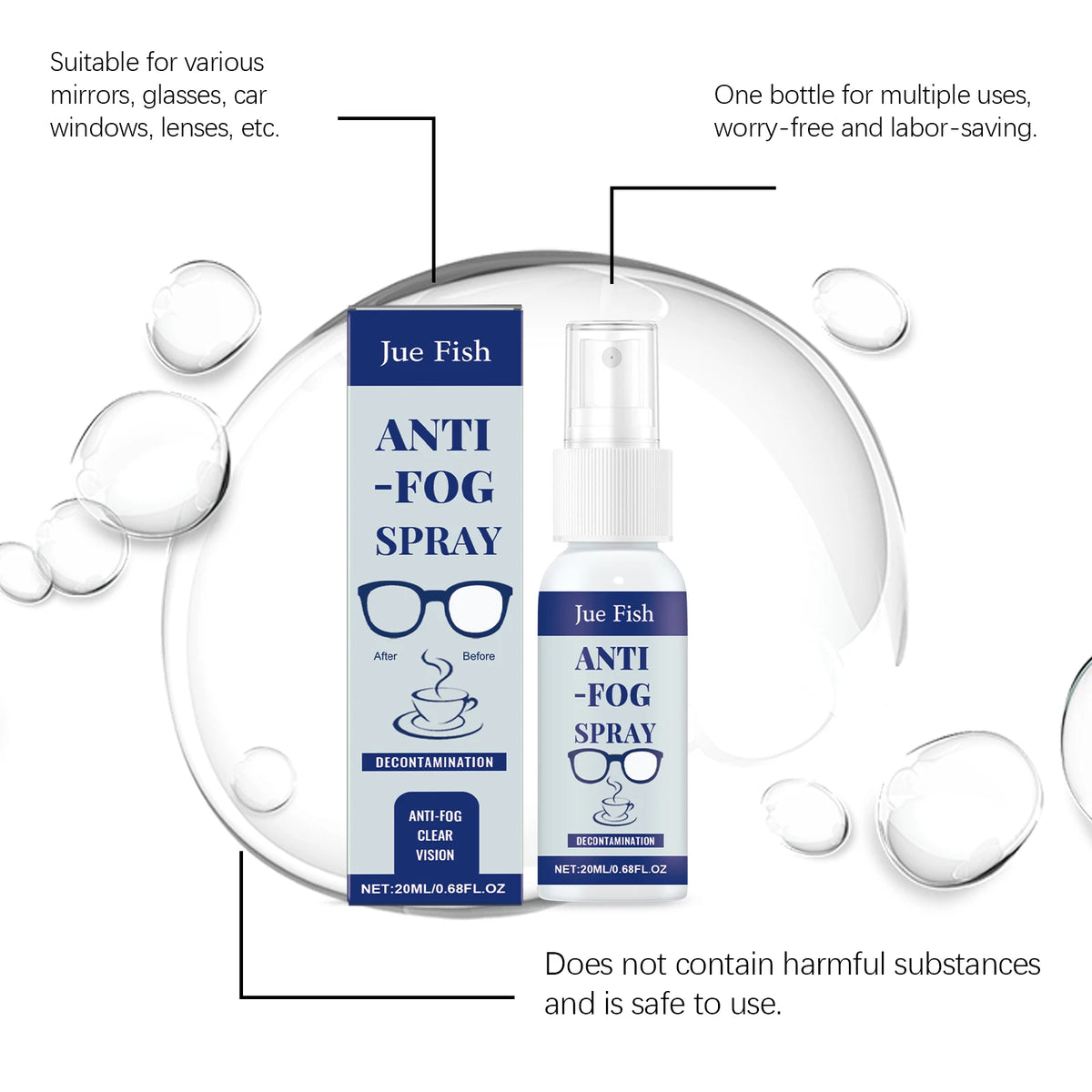 Jue-Fish Anti-Fog Spray for Eyeglasses – Clear Lens Formula Lens Cleaning Spray Qst