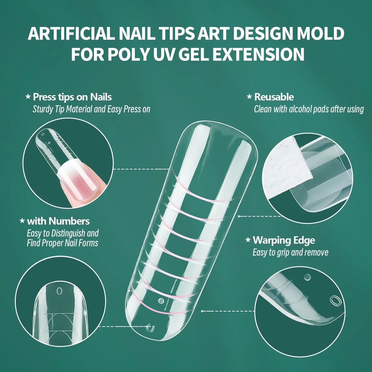Nailpop Clear Nail Dual Forms 75pcs – 15 Sizes, Full Coverage Nail Extension Forms Qme