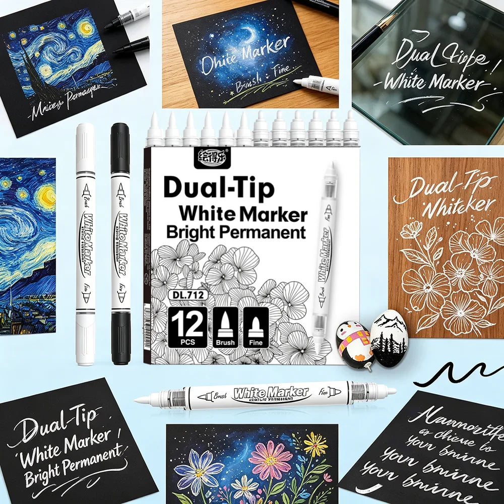 Dual Tip Permanent Acrylic Paint Markers – Black & White Acrylic Paint Markers Qme