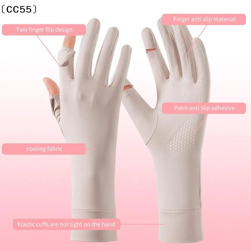Ice Silk UV Gloves – Touchscreen Driving & Riding Women Sun Protection Gloves Qst