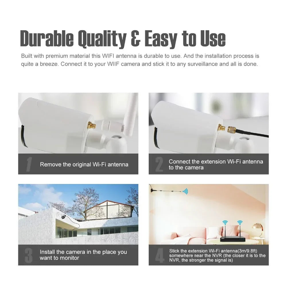 ESCAM 7dBi WiFi Antenna Extension Cable 3M Magnetic Base WiFi Antenna Extension Qme