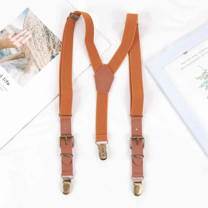 Kids Y-Back Suspenders | 3 Clips Adjustable Elastic Braces Kids Suspenders Qme camel