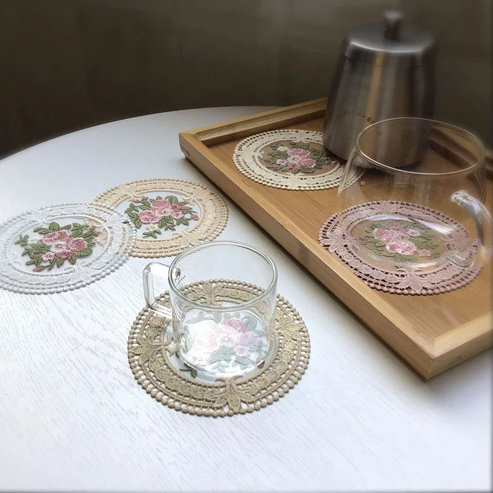 Vintage Lace Embroidery Coaster Placemat – 6 Colors, 12cm Lace Coaster Placemat Qme