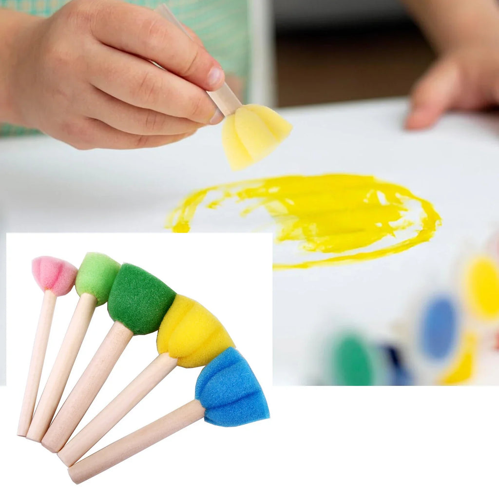 Foam Sponge Brushes Wooden Handle Round Flower DIY Paint Set Foam Painting Brush Set Qme