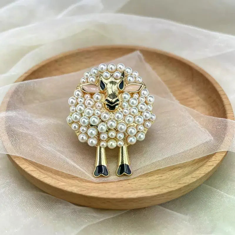 Vintage Sheep Faux Pearl Brooch | Elegant Animal Lapel Pin Lapel Pin Brooch Qme