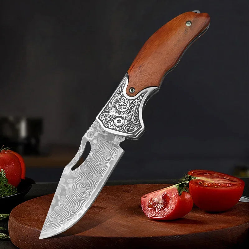 InLeung Damascus Steel Folding Knife – 7.5" Boning Chef Blade Folding Kitchen Knife Qst