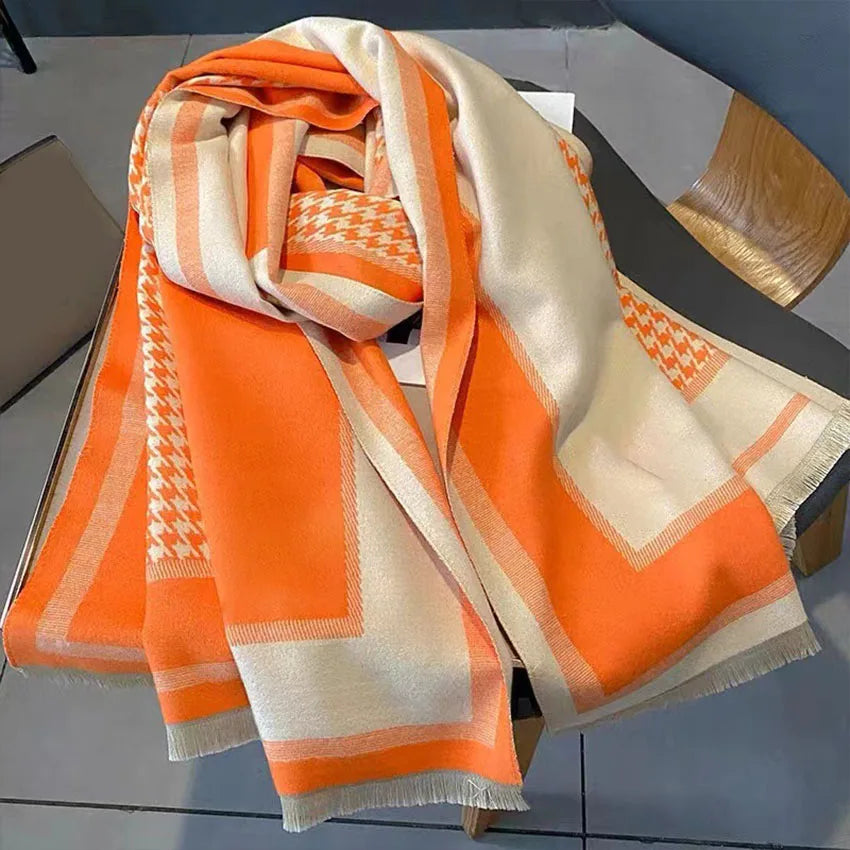 Women's Houndstooth Jacquard Scarf Shawl – Autumn Winter Winter Scarf Shawl Qst