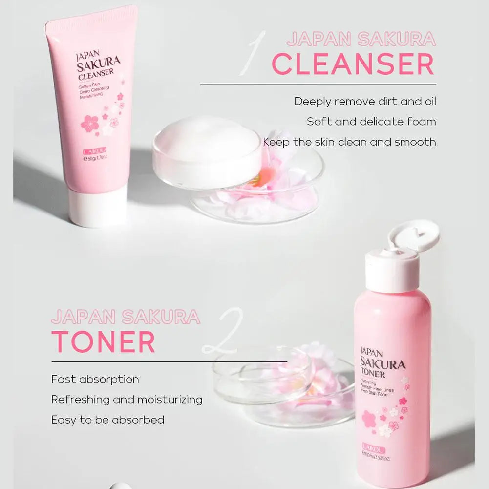 Sakura Skin Care Set – Cleanser, Serum, Eye Cream & Sunscreen Skin Care Set Qme
