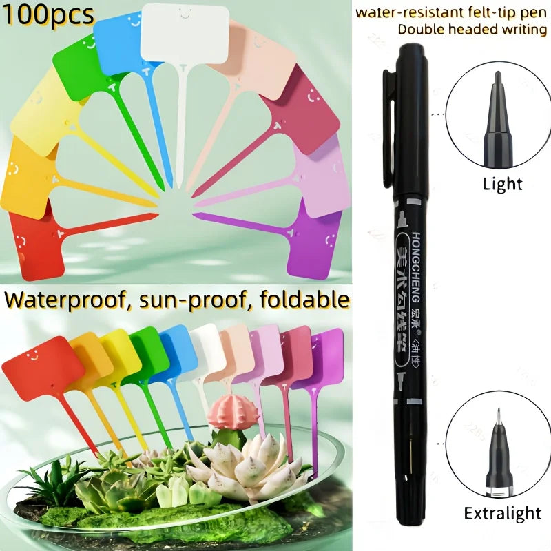 T-Shaped Colorful Garden Plant Labels & Permanent Marker | Qme Garden Plant Labels Qme