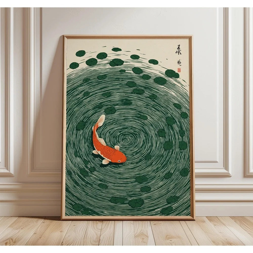 Retro Japanese Koi & Tree Canvas Wall Art – Unframed Print Canvas Wall Art Qst