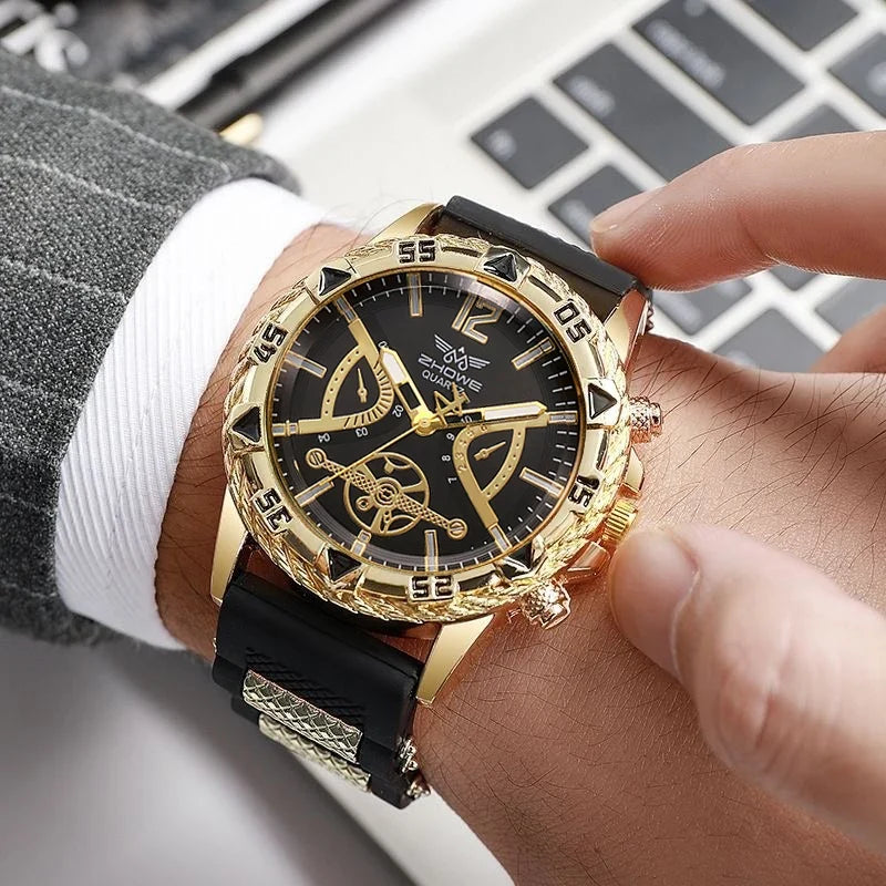 Men's Big Dial Quartz Watch Cross Necklace Bracelet Set Men's Jewelry Set Qme