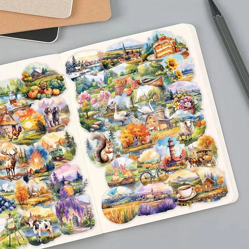 Rural Scenery PET Stickers – Scrapbooking & Journaling Decor Decorative Stickers Qme
