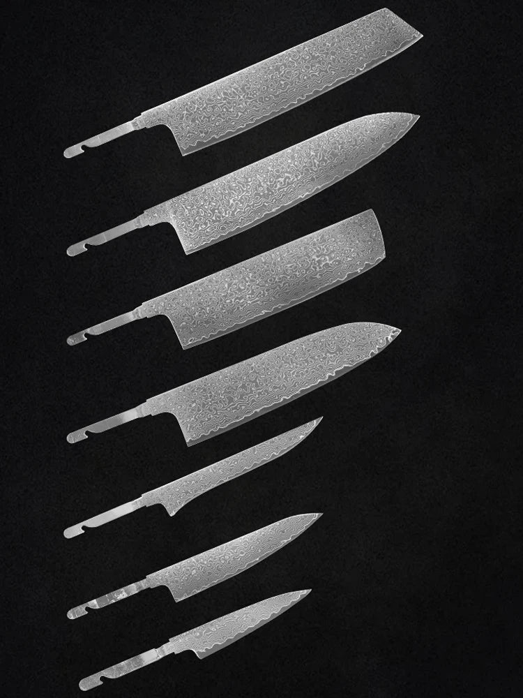 Damascus Steel Knife Blank Set – 7-Piece DIY Kitchen Knife Kit Knife Blank Set Qst
