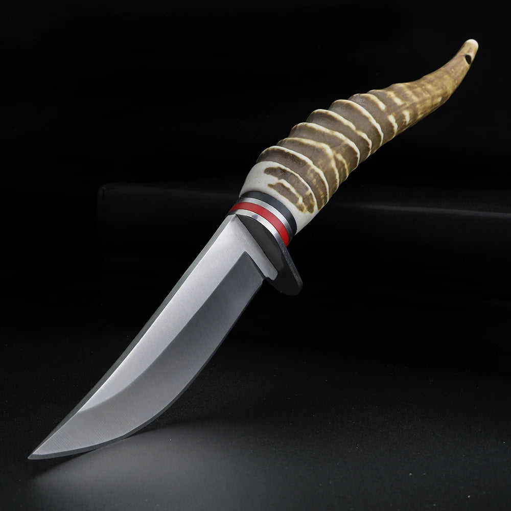 Antler Handle Fixed Blade Knife – 5CR13 Steel Camping Gift Fixed Blade Knife Qst