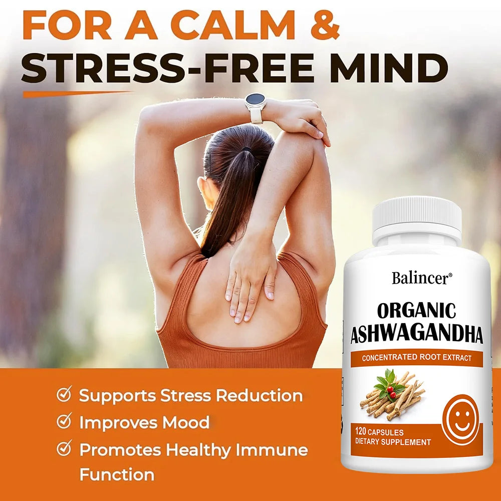 Organic Ashwagandha Capsules with Black Pepper – Vegan Herbal Supplement Qst