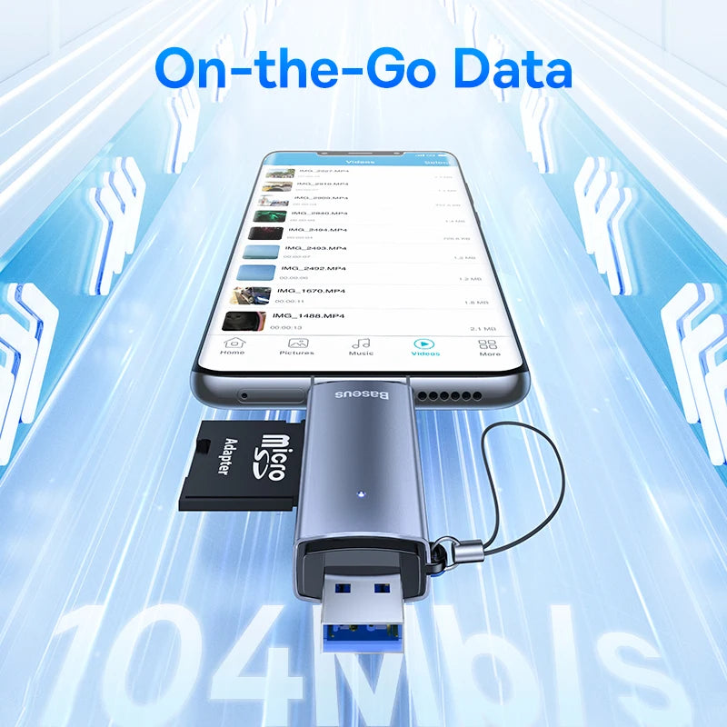 Baseus USB-C & USB 3.0 SD Card Reader – 104MB/s, 2TB Memory Card Reader Qst
