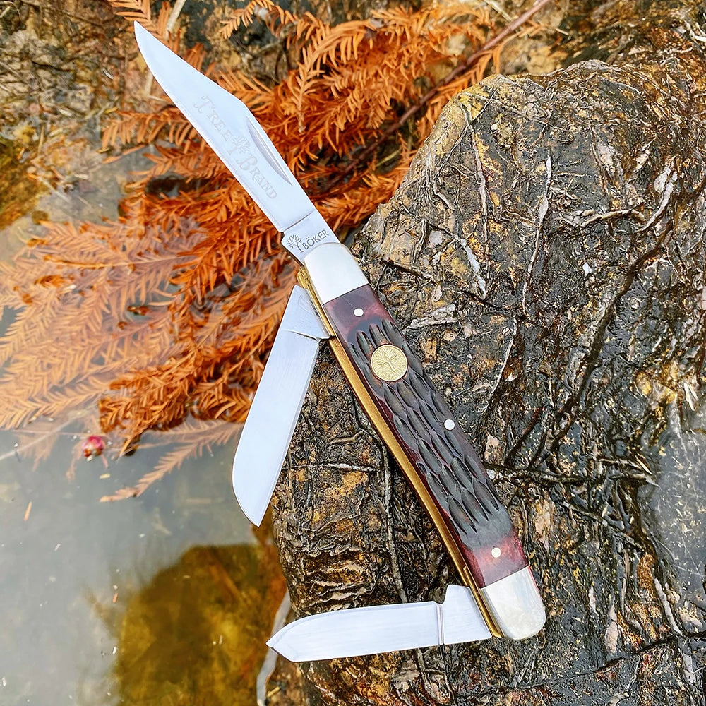 Z.QIAN Watchman Slip Joint Folding Pocket Knife – Bone Handle Folding Pocket Knife Qst Brown