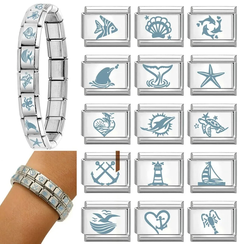 Dolphin Italian Charm Links | Laser Engraved Stainless Steel Italian Charm Links Qme
