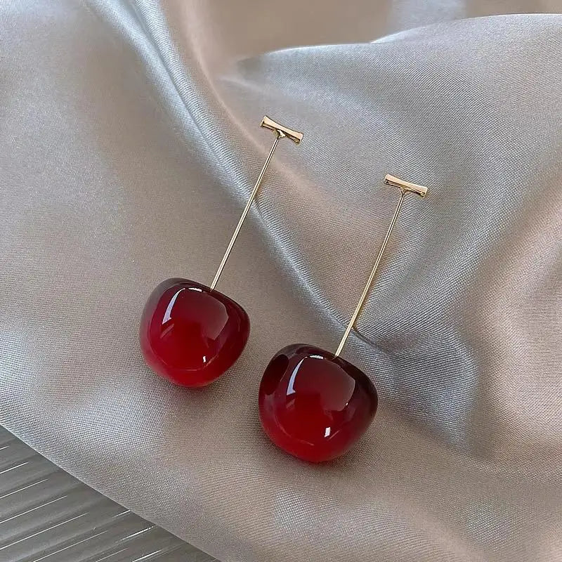 Red Cherry Drop Earrings – Resin Fruit Dangle Jewelry Drop Earrings Qme