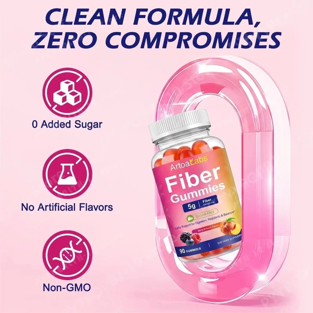 Sugar-Free Fiber Gummies 5g Dietary Fiber Berry Peach Vegan 90ct Fiber Supplement Gummies Qst