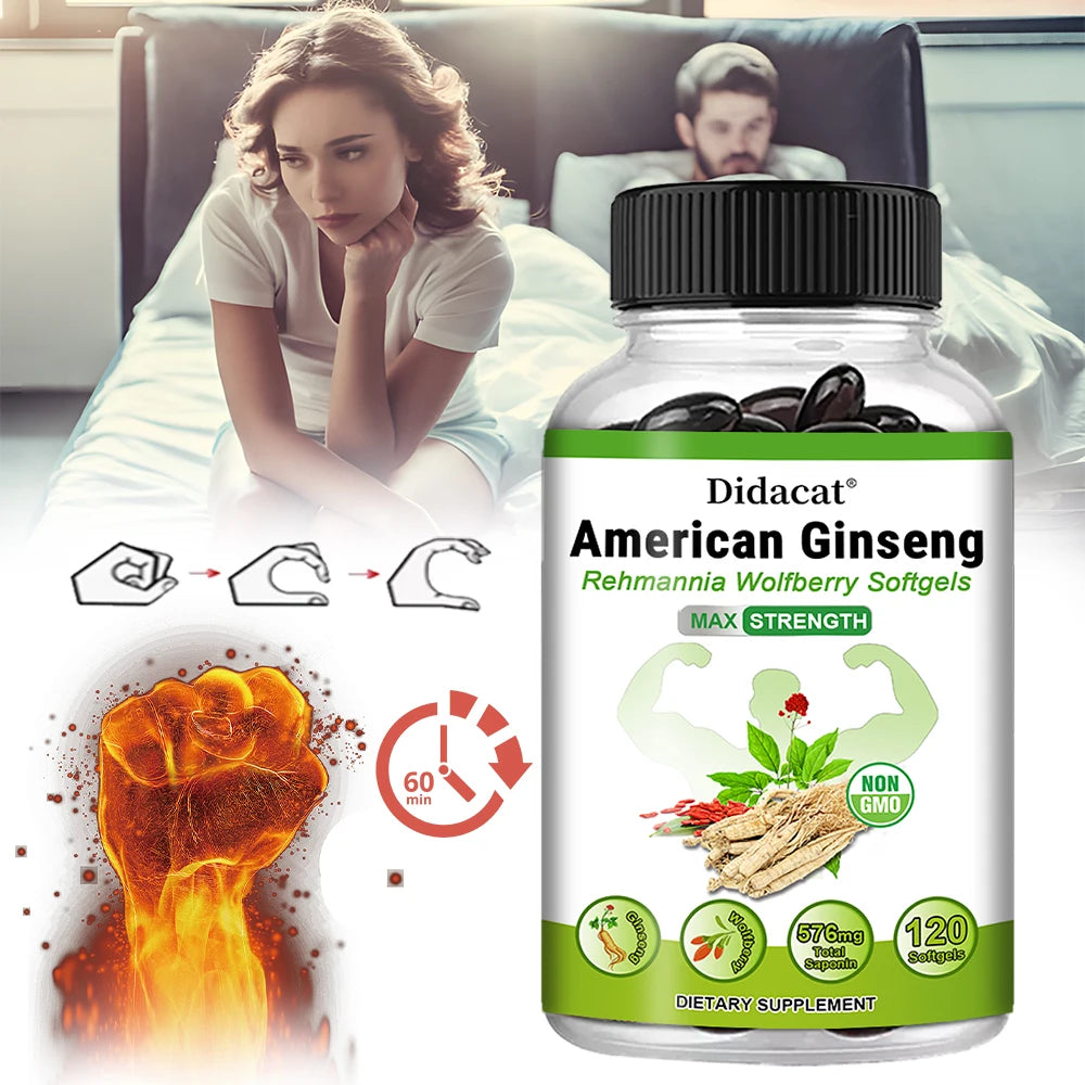 Organic American Ginseng Capsules – Non-GMO, 60 Count Herbal Supplement Qst