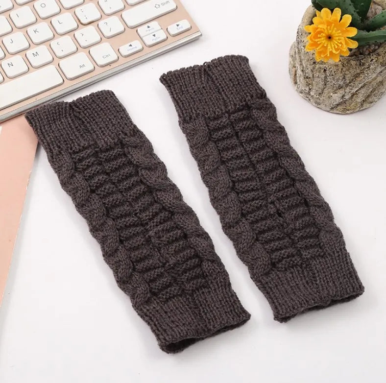 Women's Knitted Fingerless Gloves – Winter Arm Warmers Fingerless Arm Warmers Qme Dark Grey length-20cm