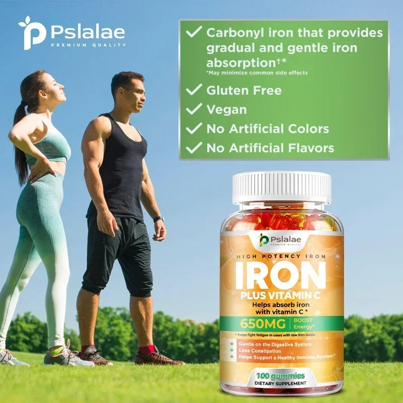 Iron Gummies 650mg – Vegan, Gluten-Free with Vitamin C Iron Supplement Gummies Qst