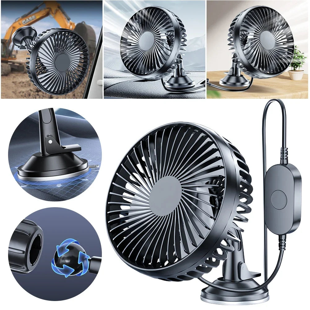 12V 24V USB Car Dashboard Fan | 360° Suction Cup Mount Car Dashboard Fan Qme