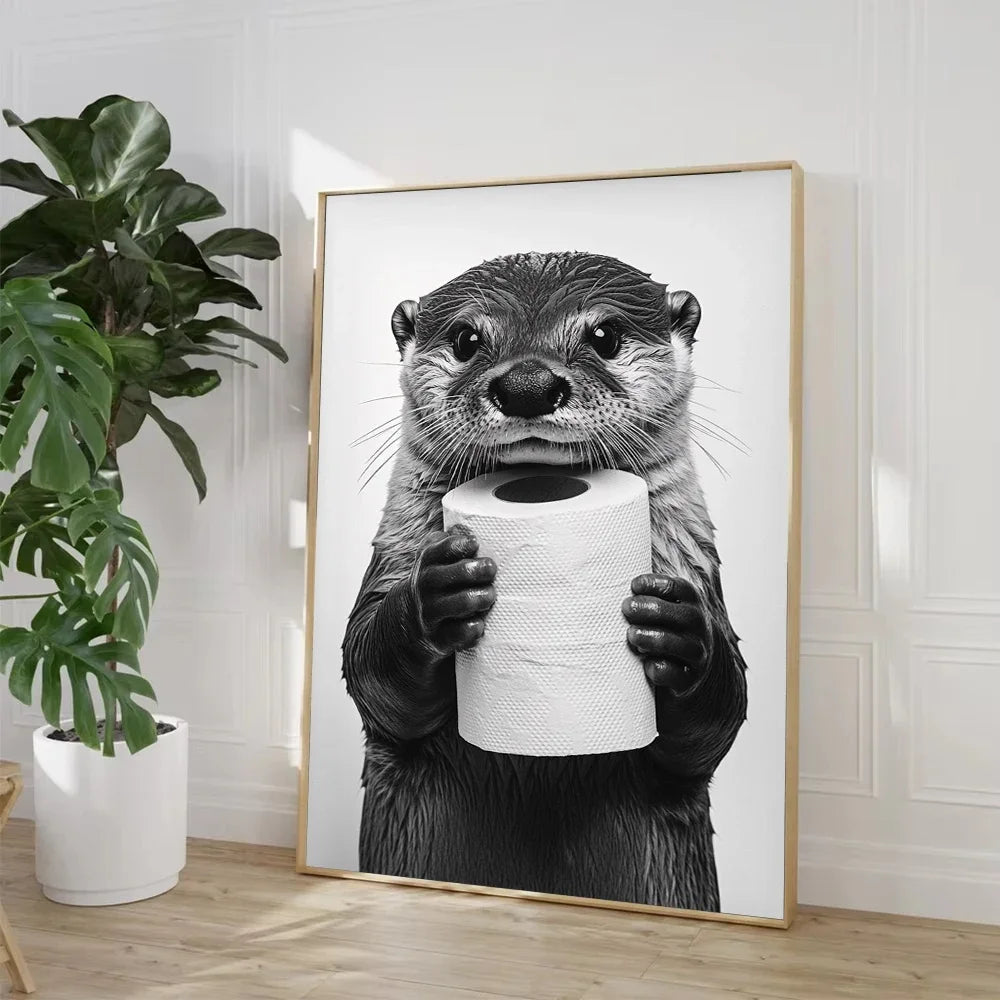 Funny Animal Toilet Paper Canvas Print – Bathroom Wall Art Canvas Wall Art Qst