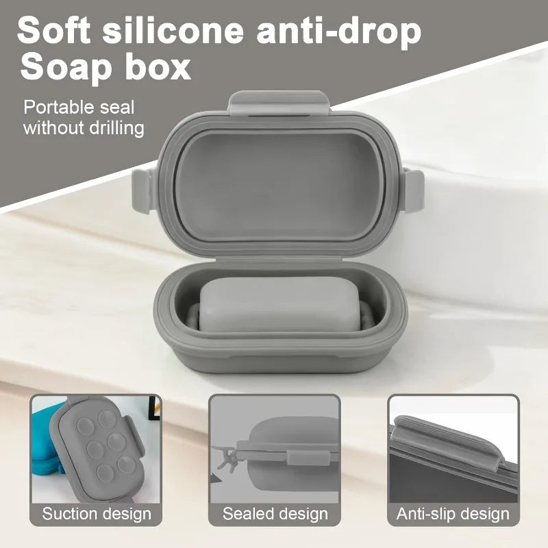 Portable Flip Soap Dish – Leak-Proof Silicone Travel Soap Case Travel Soap Dish Qme