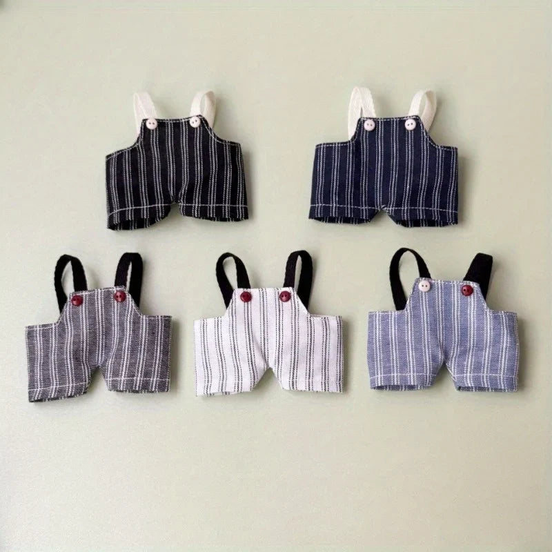 Labubu Retro Striped Overalls – Cute 17cm Doll Changing Clothes Doll Outfit Qme