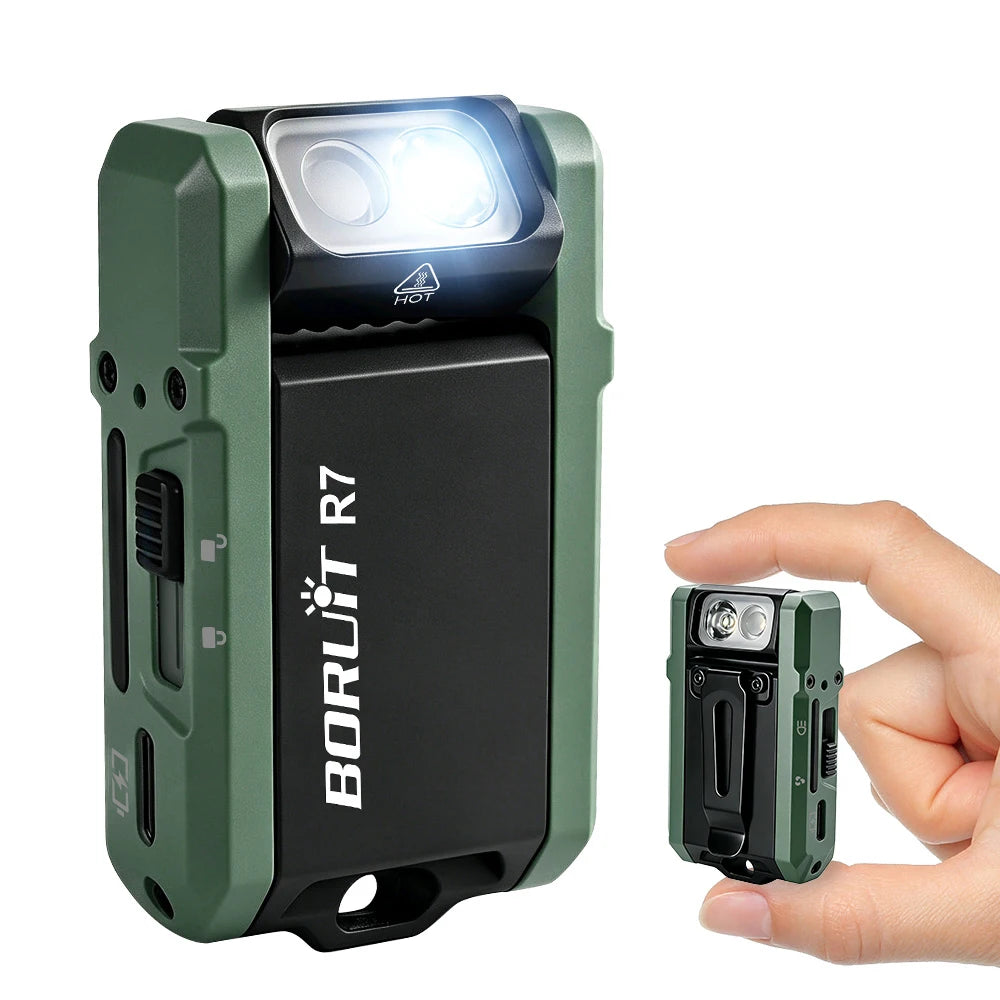 BORUiT R7 800LM RGB Keychain Flashlight – Type-C Rechargeable Keychain Flashlight Qst Green Li-Polymer Battery