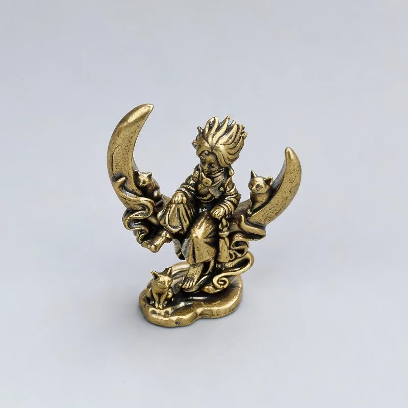 Vintage Brass Moon Witch Mini Statue Antique Metal Ornament Desktop Ornament Qme