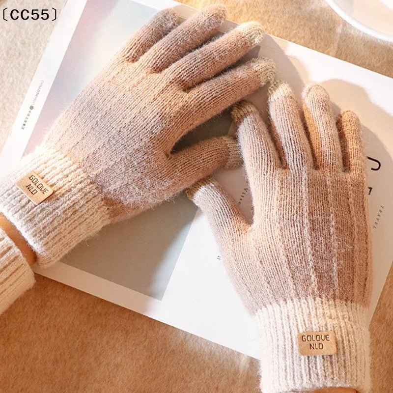 Women's Thick Plush Knitted Touchscreen Winter Gloves Winter Knitted Gloves Qst