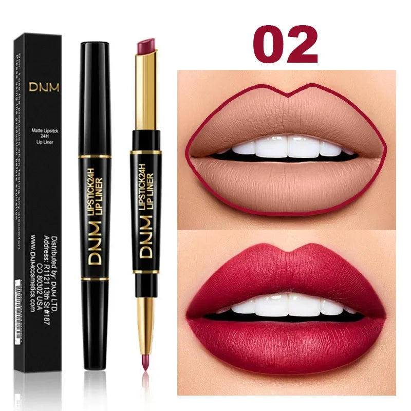 2-in-1 Matte Lip Liner & Lipstick – 12 Shades, Waterproof Lip Liner Lipstick Qme 02