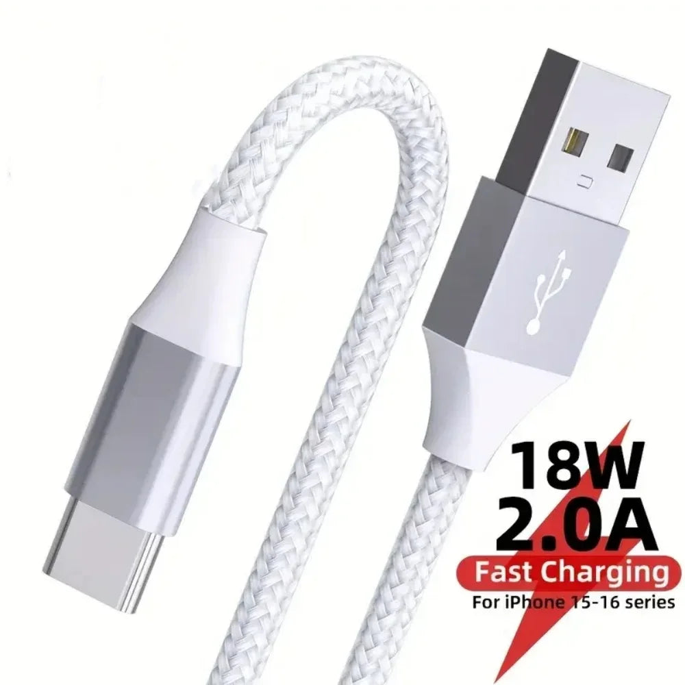 USB-A to USB-C Nylon Braided Cable 18W Fast Charging 480Mbps USB-C Charging Cable Qme