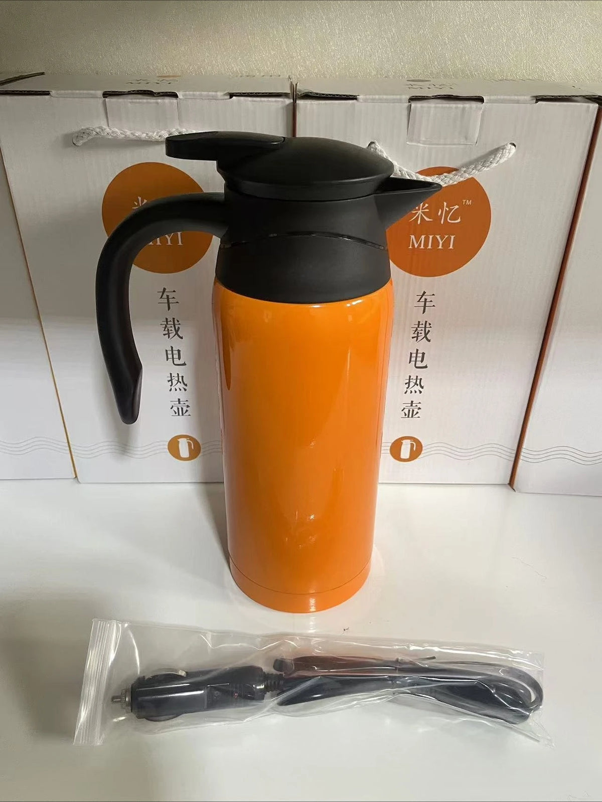 12V/24V Car Electric Kettle – Dual Voltage Fast Heater Car Electric Kettle Qst orange-dyq