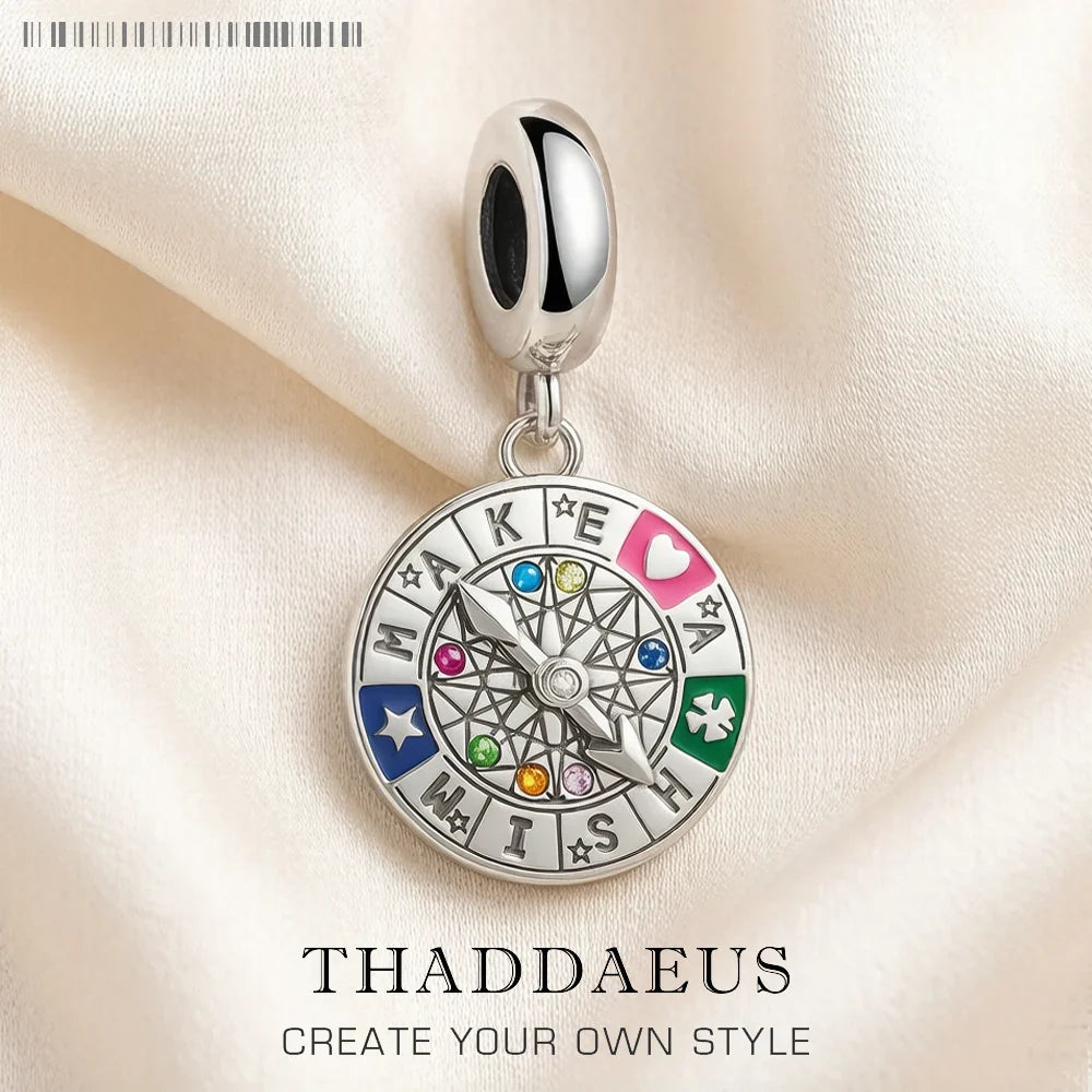 Wheel of Fortune 925 Sterling Silver Dangle Charm Pendant Sterling Silver Pendant Qme Ring