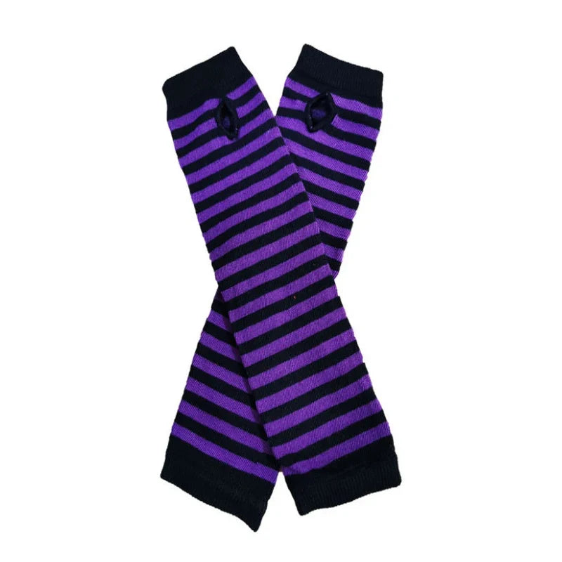 Women's Striped Knitted Elbow Gloves – Long Arm Warmers Knitted Arm Warmers Qme SB135 Length -32cm