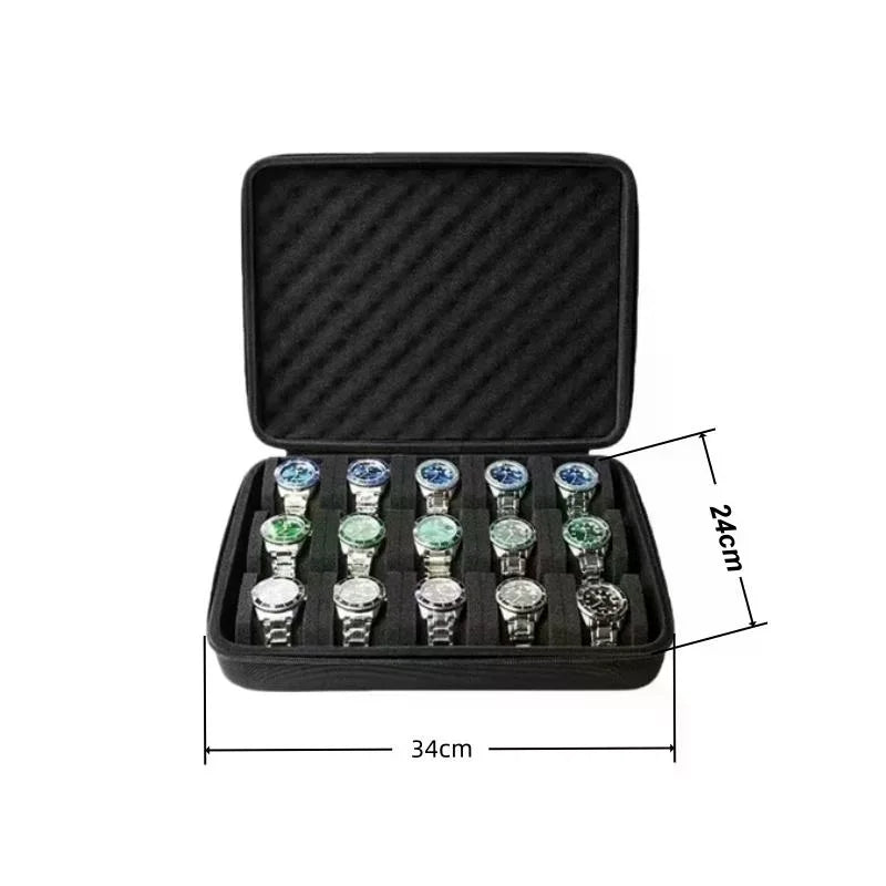 Hard-Shell 15-Slot Watch Storage Organizer Box | Leather Case Watch Storage Case Qme