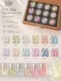 12-Color Magic Mirror Nail Powder Kit with Storage Box & Cards Nail Art Powder Kit Qme 01
